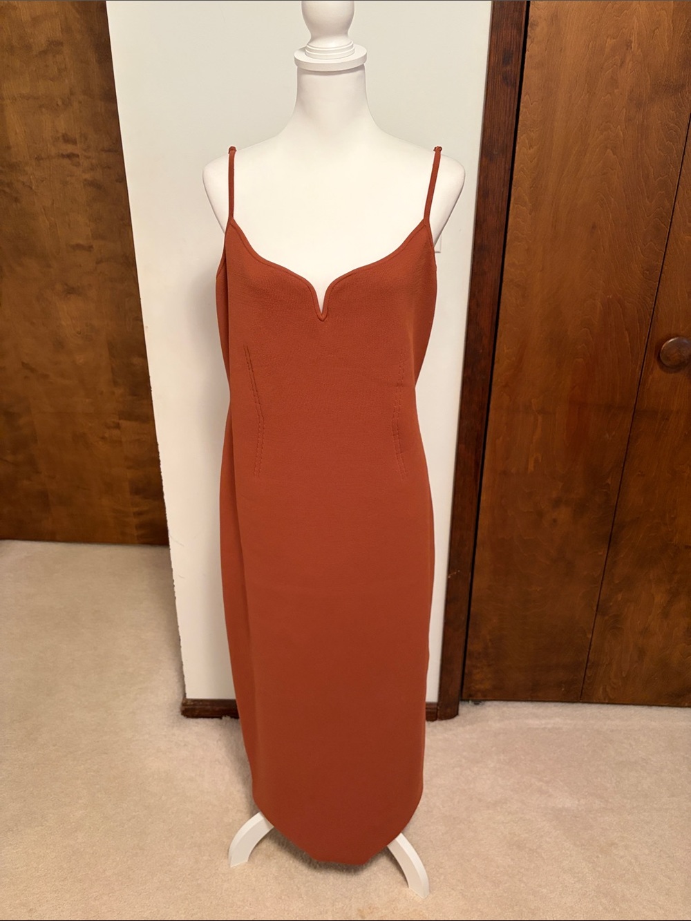 Express Rust-Colored Spaghetti Strap Midi Dress